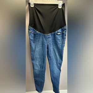 LOFT size 8M, Blue Denim Maternity Jeans with Black Stretch Panel